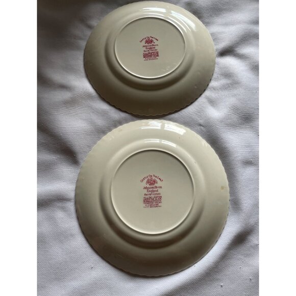 Johnson Bros England Castle On The Lake Plates Set Of 2 Red Transferware Vintage - Picture 2 of 7